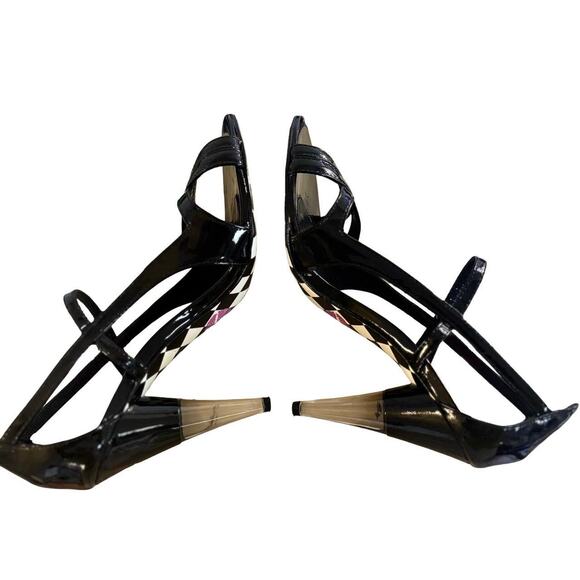 Y2K VTG. BETSEY JOHNSON CLEAR HEEL BLACK STRAPPY HEELS SIZE 8 - Picture 4 of 8